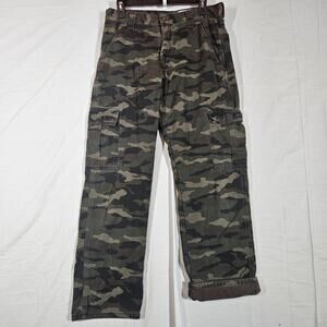 Wrangler Cargo Pants Mens 29x30 Green Camo Fleece Lined Relaxed Fit Workwear